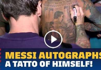 A special Messi autograph on a tattoo of his own image